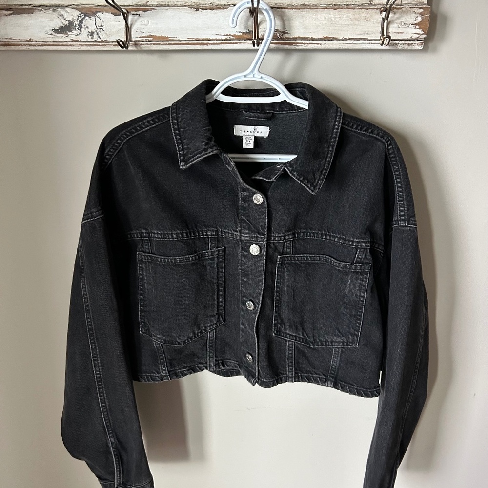 Topshop Black Cropped Denim Jean Jacket